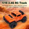 1 16 2.4G RC Truck, Remote Control Crawler, All Terrain Vehicle, 4WD Off Road Car with LED Lights, 30M Range Remote, 25