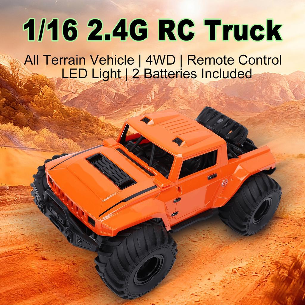 1 16 2.4G RC Truck, Remote Control Crawler, All Terrain Vehicle, 4WD Off Road Car with LED Lights, 30M Range Remote, 25
