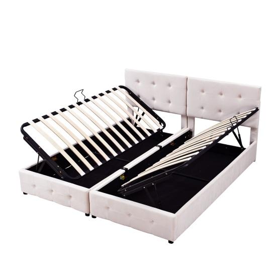 Bed Upholstered 180x200cm Hydraulic Storage Bed High Box Multifunctional Double Skin-Friendly Velvet Fabric Beige Flat