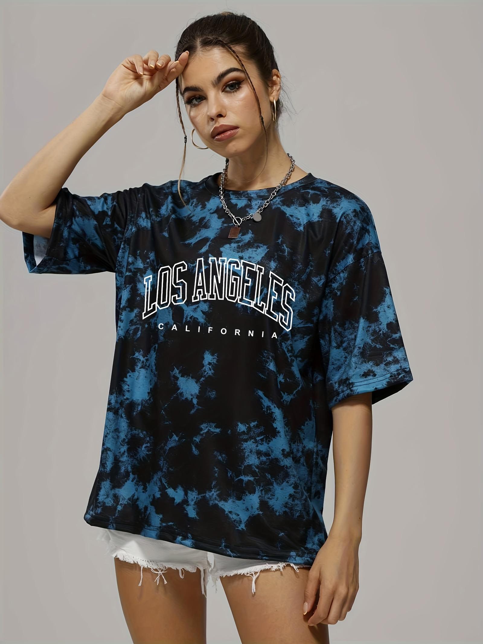 

Женская повседневная футболка с tie-dye - Короткий рукав, круглый вырез, S S дубильная кора