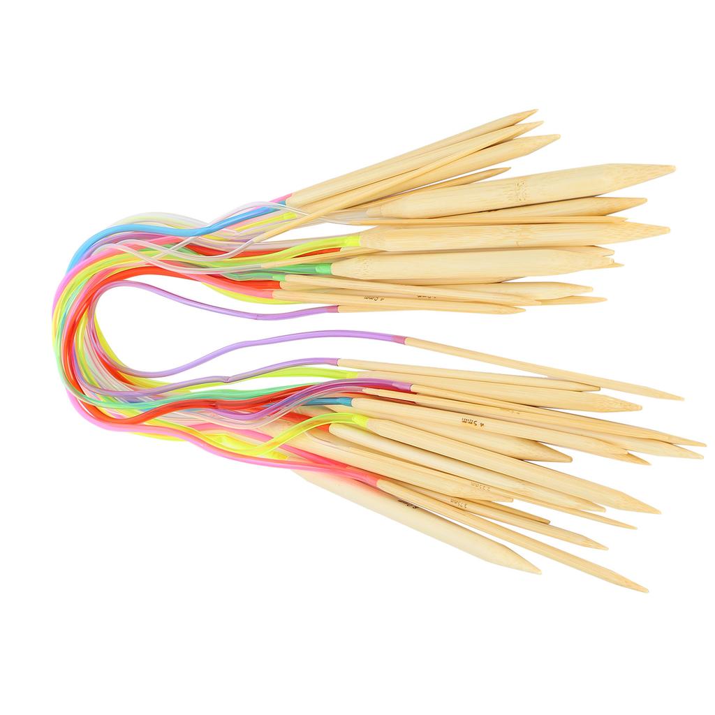 18Pcs Circular Needle DoublePoint Bamboo Color Flexible Tube Connection Knitting Tool Set