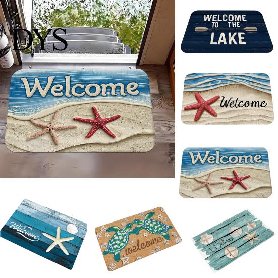 Waterproof Outdoor Patio Mats Beach House Entrance Rug, Starfish Shell Welcome Mat, Non-slip Coastal Indoor Utility Bathroom Door Mat for Front Decor