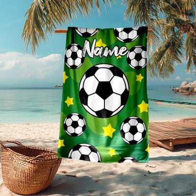 Custom Name Ultra-Soft Beach Towel with Soccer Theme,Ideal for Pool - Camping, Diving - Perfect Travel Essential, Vibrant Beach Towel.