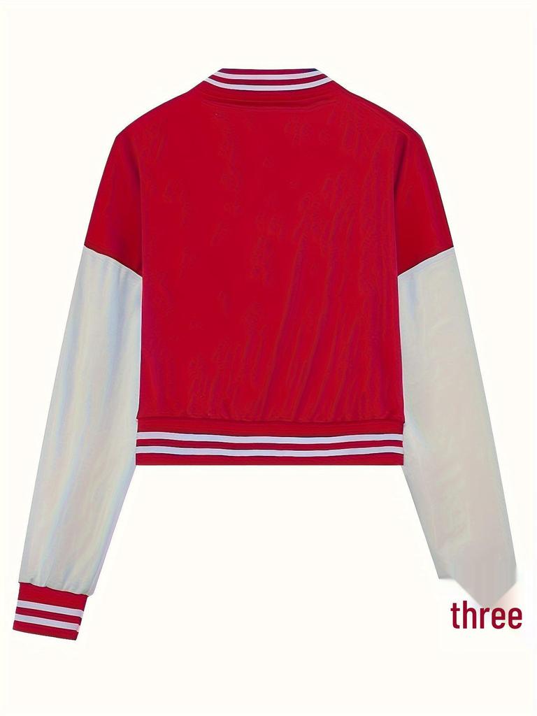2024 Color Block Single-Breasted Letter Women's Baseball Jacket - Spring/Autumn Collection
