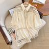 DIMANAF 2025 New Summer Buttons Shirt Women Lace Blouse Embroidery Short Sleeve Fashion Tops Tees Casual Loose Tees