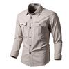 Men's Non-Iron Long Sleeve Cotton Workwear Shirt - Loose Fit, Casual Outdoor Top