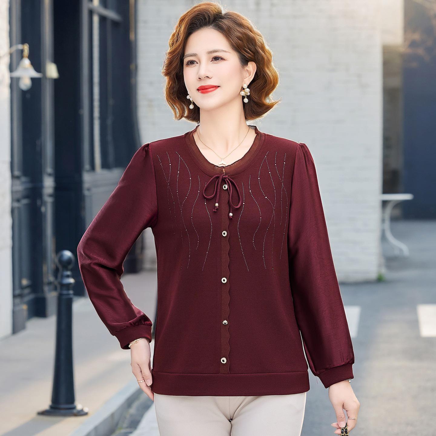 

2026 New Women s Stylish Mother s Spring T-shirt - Elegant Top for Middle-aged & Elderly 3XL (recommended 125-140 jin)