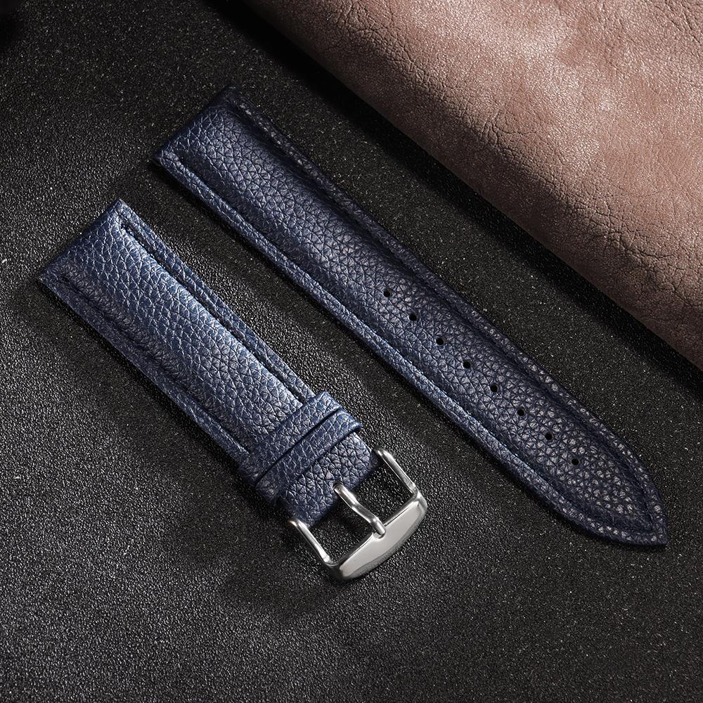 Handmad Soft Watchband Lychee Pattern Black Strap 12mm 14mm 16mm 18mm 20mm 22mm Vintage Cowhide Bracelet for Men Women Bracelet
