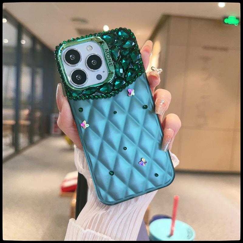 

Новый роскошный ударопрочный силиконовый чехол для телефона с бриллиантами и ромбами для iPhone 15 14 13 12 11 Pro Max X XR 8 7 Plus защитный чехол iphone 14promax зелёный