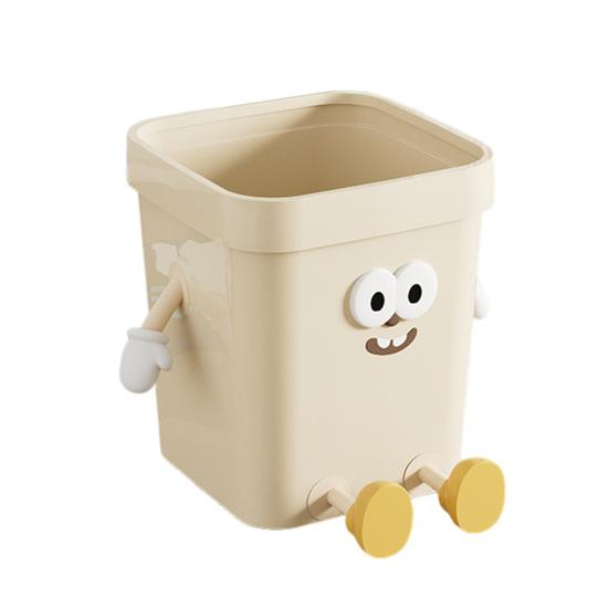 Household Waste Bin Cartoon Trash Can with Eyes Hands Legs 7L/12L/16L Cute No Lid Garbage Bin for Kitchen Bathroom Bedroom Office