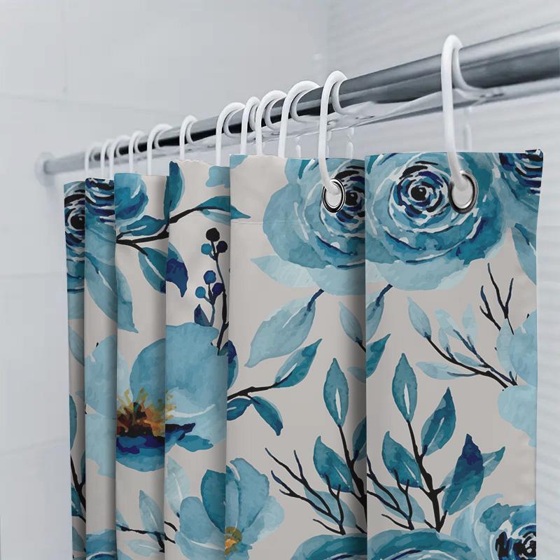 Beautiful Blue Floral Shower Curtain With Fresh Watercolor Design Perfect Bathroom Decoration