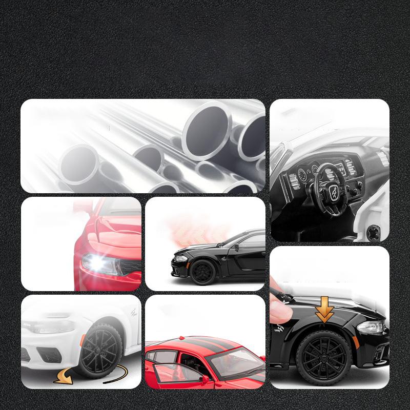 1/32 Dodge Charger SRT Hellcat Alloy Muscle Car Model Sound and Light Pull Back Children's Toy Collectibles Birthday Gift