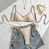 Sexy Ribbed Patchwork Micro Bikinis Sets Two Pieces Back Tie Thong Swimsuits Bathing Suit Swimwear Trikini Biquini Tankini