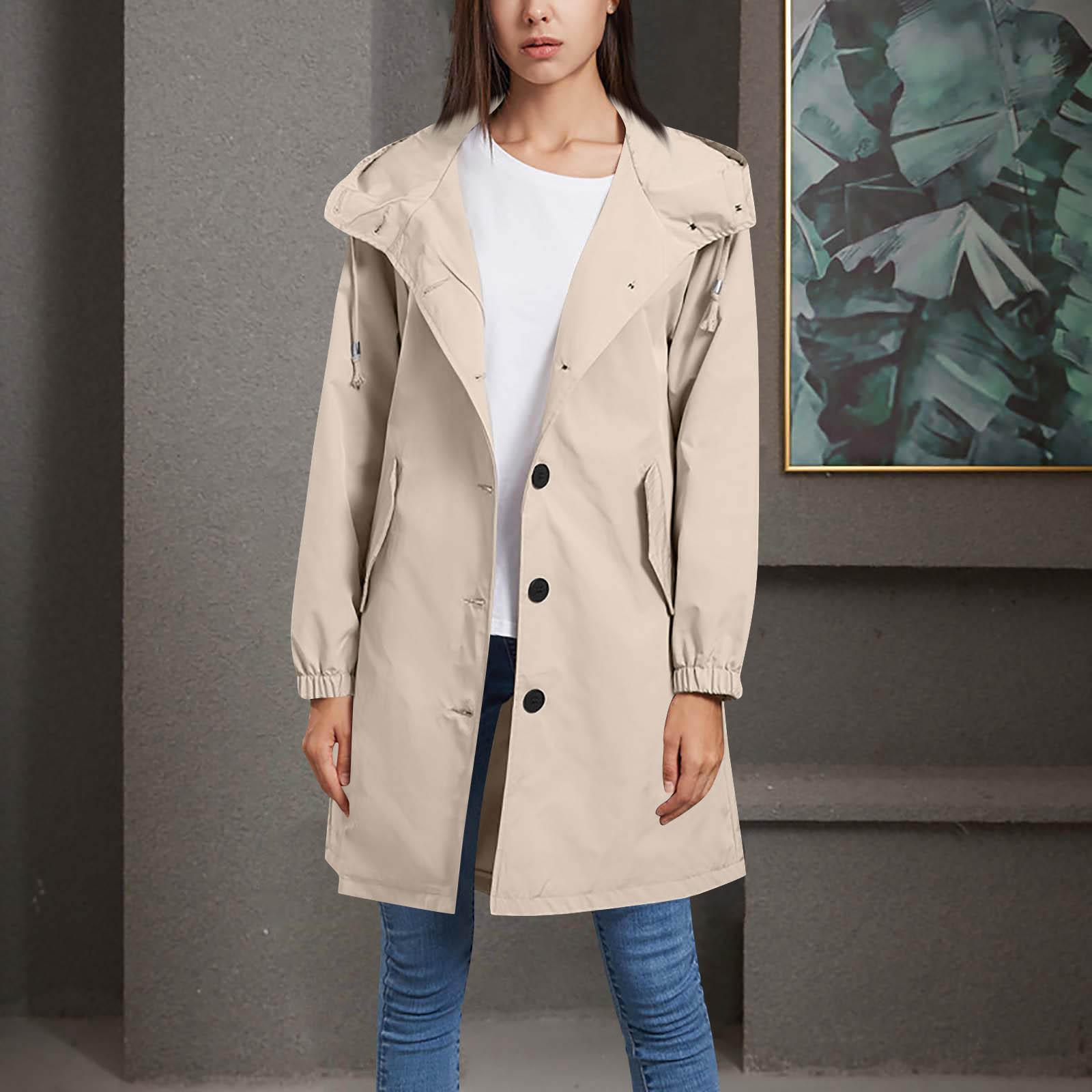 

Женское осенне-зимнее модное однотонное пальто на молнии с длинными рукавами и спортивным дизайном на пуговицах для фитнеса, повседневное однотонное пальто с начесом (с карманами) L бежевый