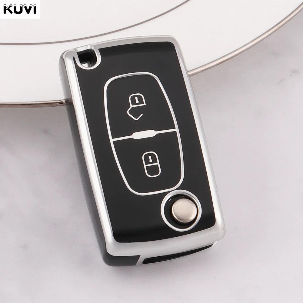 Fashion TPU Car Flip Key Case Cover Bag for Peugeot 107 207 307 308 407 607 3008 5008 Citroen Xsara Picasso C5 C6 C8 Accessories