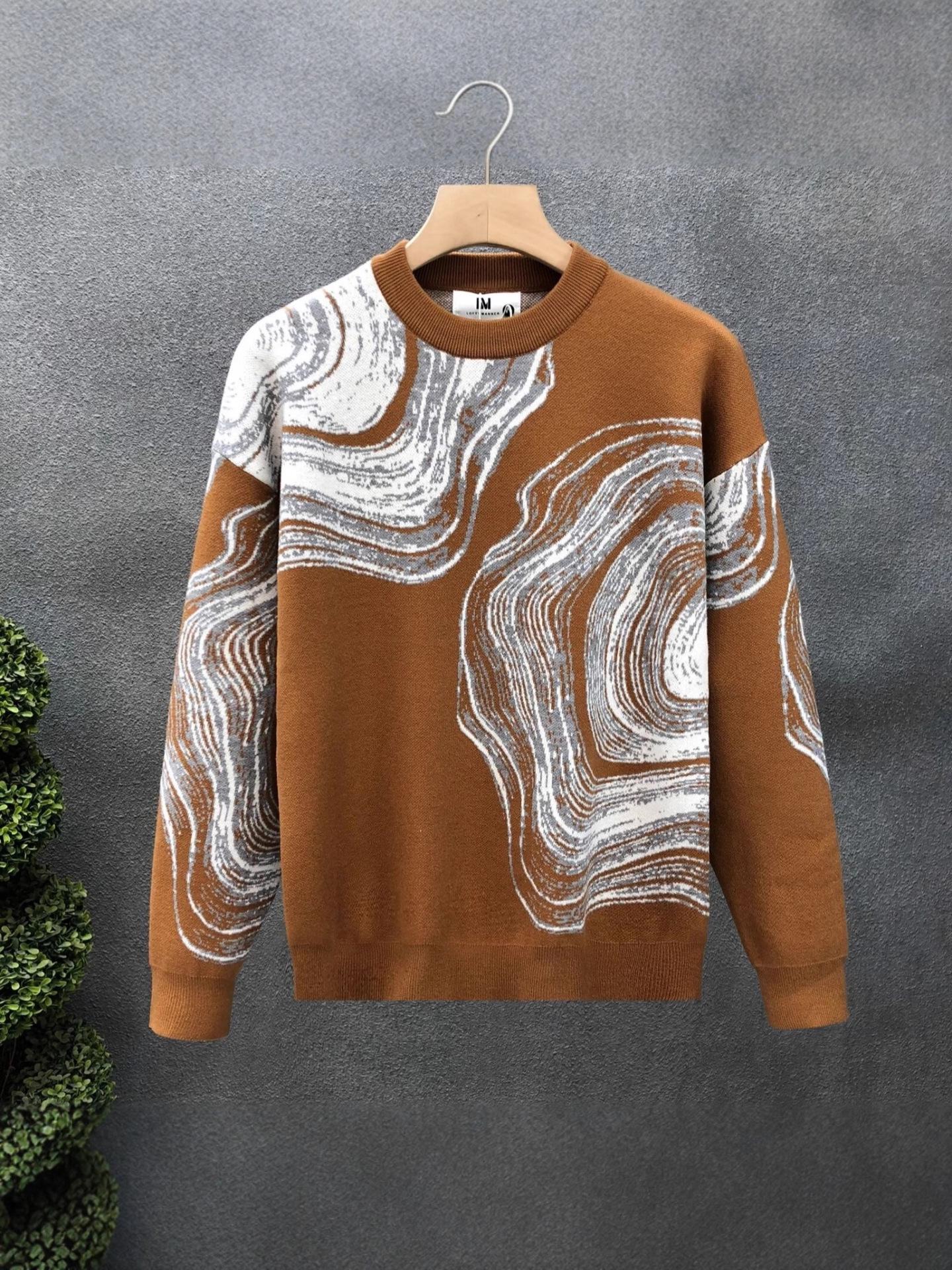 Men s Trendy Autumn/Winter Graffiti Jacquard Sweater - Slim Fit, Versatile Long Sleeve Knitwear L хаки