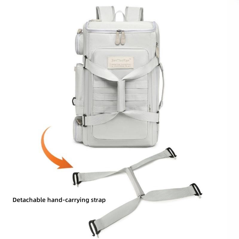 Trendy Waterproof Nylon Travel Backpack Long-distance Touring Business Trip Luggage Bag Detachable Handheld Strap College Student Computer Schoolbag