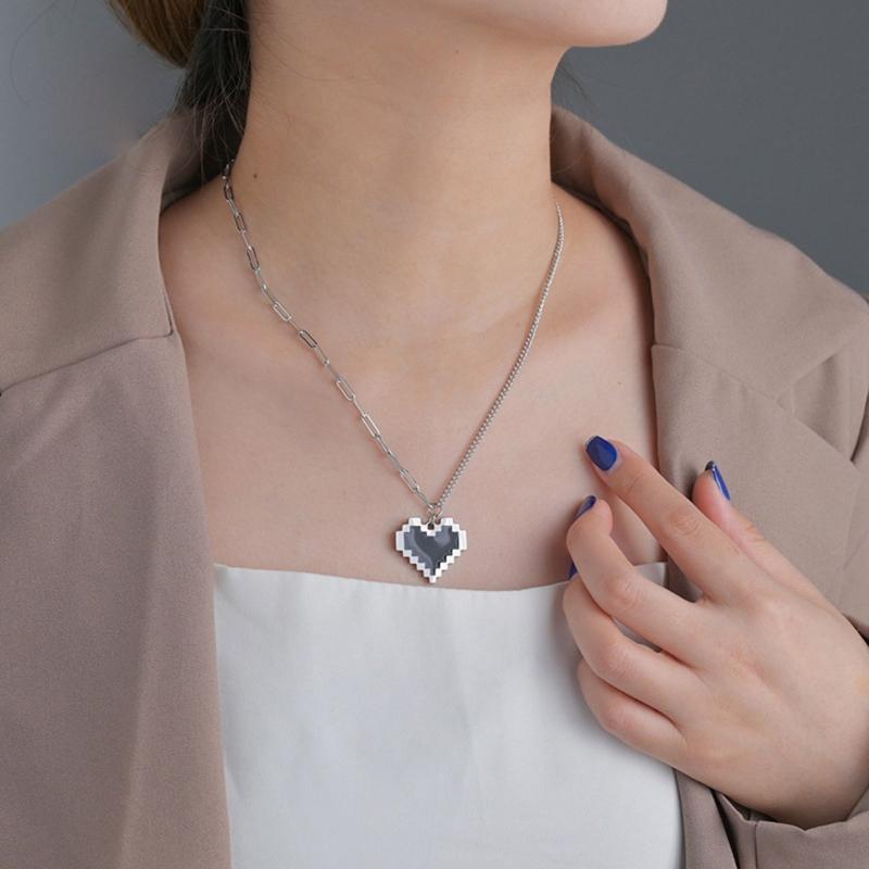 Korean Fashion Black Love Pixel Peach Heart Double Layer Womens Necklace For Fine Female Pendant Necklaces Party Jewelry