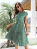 2023 Spring/Summer Women's Floral Tie-Up Dress with Pleated Skirt - European & American Style, Short-Sleeved, Casual