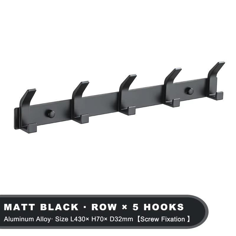 Modern Hanging Hooks For Wall Aluminium Black Towel Holder Bathroom Door Clothe Hanger Coat Rack Wall Mounted