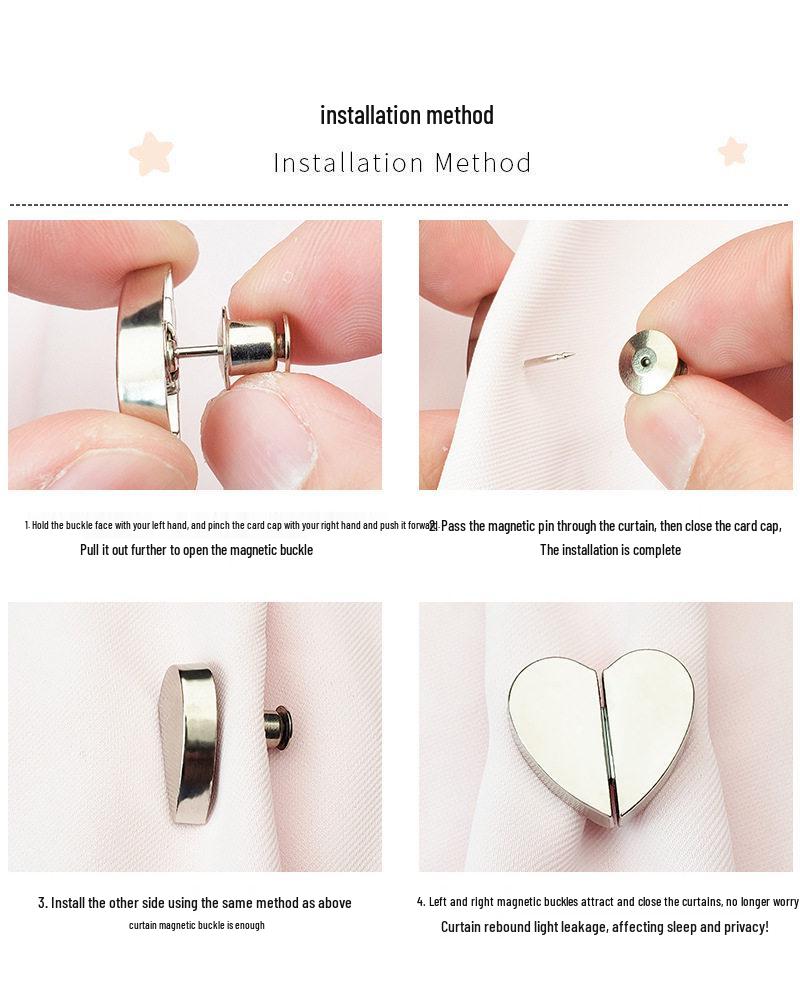 Heart-Shaped Magnetic Curtain Buckle - Strong Metal Closure for Light Leak Prevention