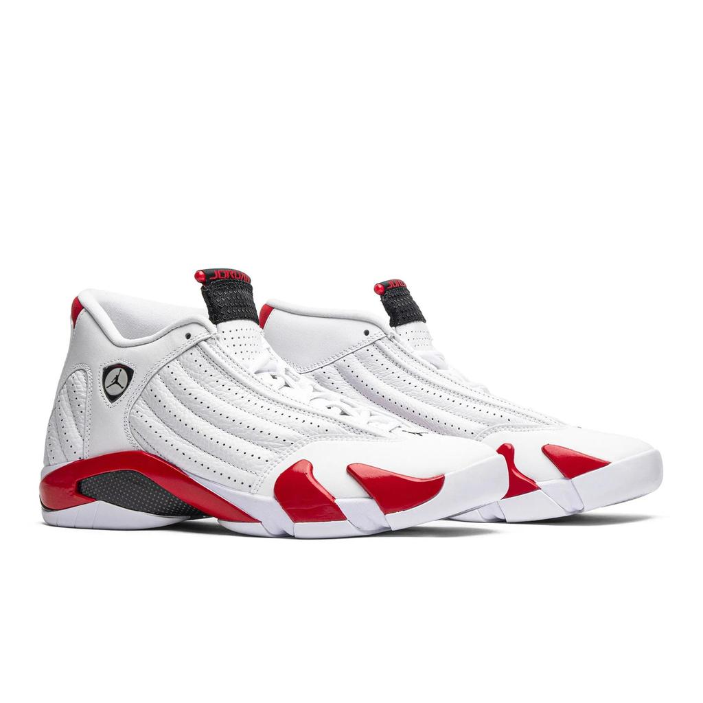 Air Jordan 14 Retro 'Candy Cane' 2019 (Unisex) White / Varsity Red / Metallic Silver / Black Vintage Basketball Shoes 487471 100