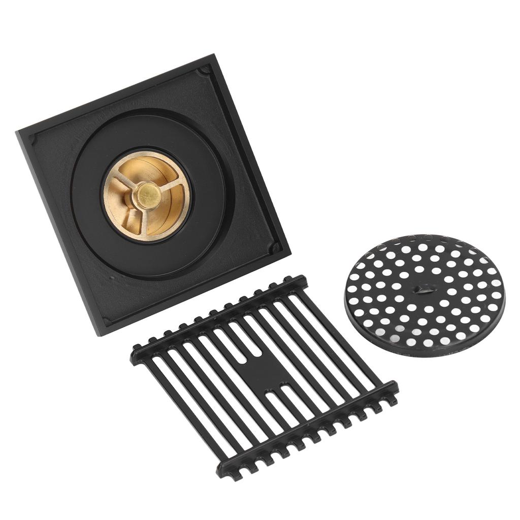 Shower Floor Drain Copper Odorproof Black Large Displacement Floor Drain Set for Bathroom Toilet