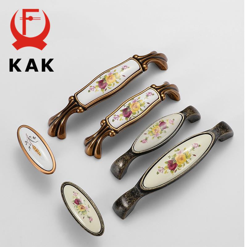 KAK Vintage Bronze Ceramic Cabinet Handles Wardrobes Door Pulls European Style Kitchen Handle Drawer Knobs Furniture Handle