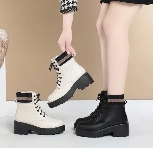 Fashion Top Quality 6CM Women's Chelsea Boots Large Size New Genuine Leather Women Winter Shoes Boots Wool British Style Mid Boots Women