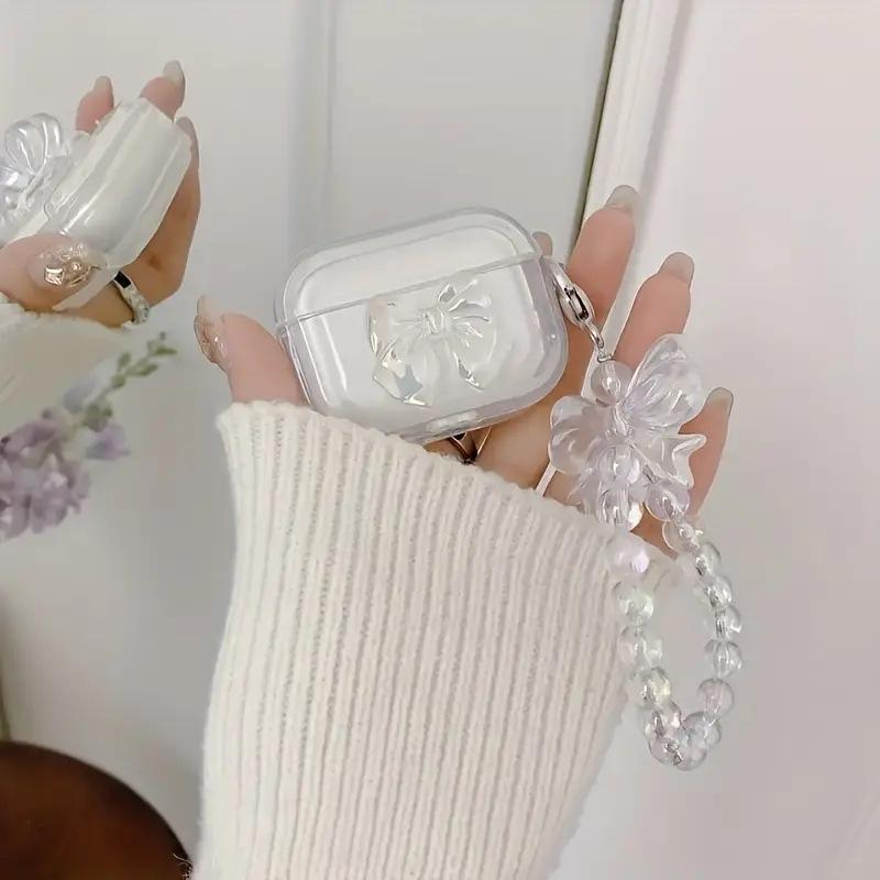 The 3D Bow Is Suitable for AirPods 1st Generation Protective Cover, 2nd Generation 1st Generation Pro1, and Apple Bluetooth Earphones with Transparent