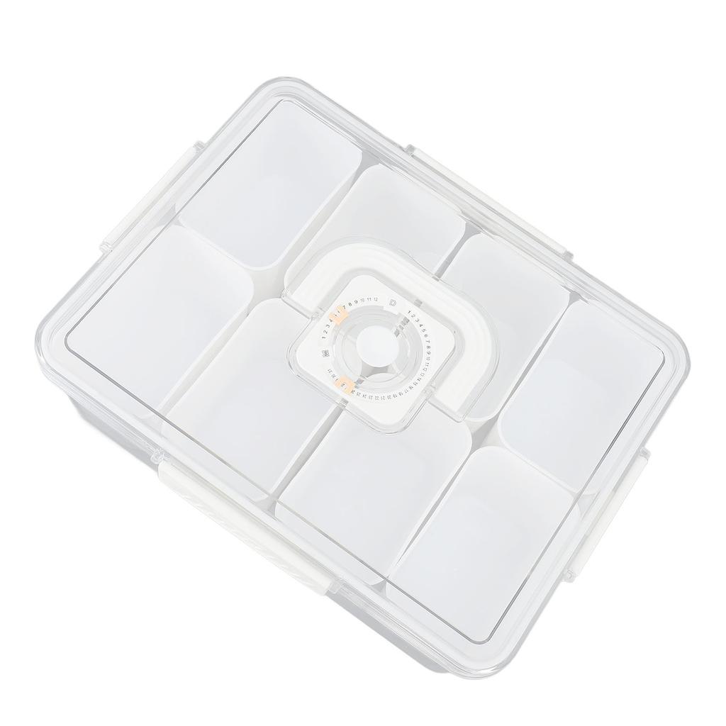 Divided Serving Tray with Lid and Handle Plastic Sealed 8 Compartment Clear Snack Fruit Container Tray Food Storage Box