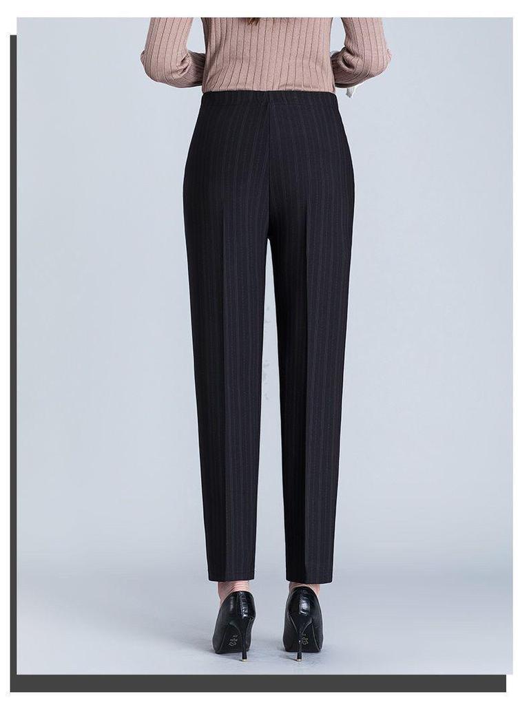 Velvet-Lined High-Waisted Straight Leg Pants for Middle-Aged & Elderly Women - Spring & Autumn Winter Wear