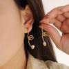 Fashionable Threaded Stainless Steel Pearl Earrings - Simple European & American Style