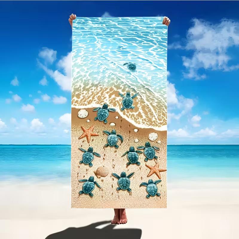 Serviette de Plage Imprimé Tortue Marine Serviette Microfibre Séchage Rapide Serviette Absorbante Douce et Légère pour l'Été, la Plage, la Piscine et les Voyages