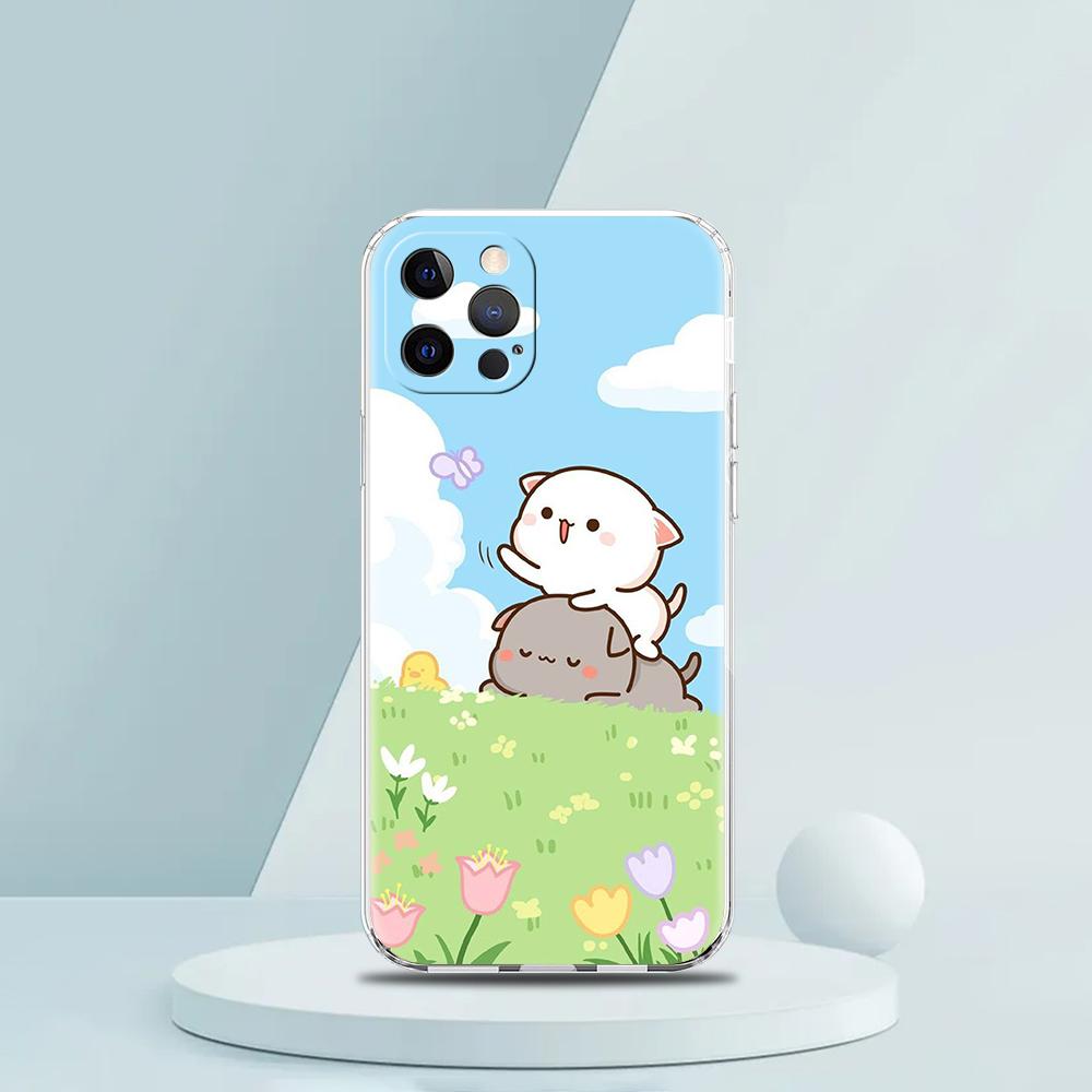 Peach And Goma Cat Phone Case for iPhone 16 15 14 13 12 Pro Max Cover Transparent for iPhone 11 Pro Max 7 8 Plus XS XR Shell Bag