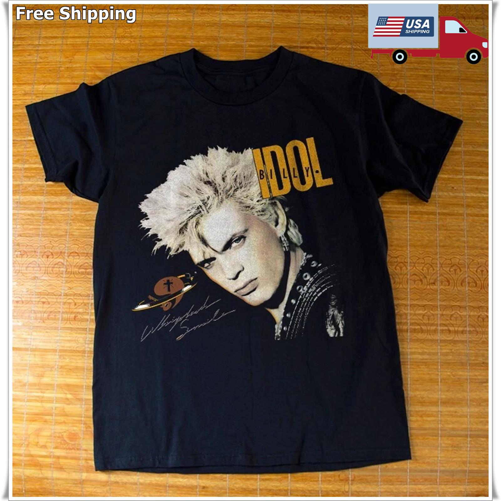 Billy Idol Tee Whiplash Smile Album Cover Unisex Black T-shirt Size S-5XL S