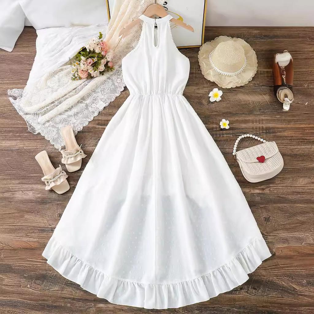 Rochie pentru copii fără mâneci neregulate din dantelă Rochie la modă de vară pentru fete