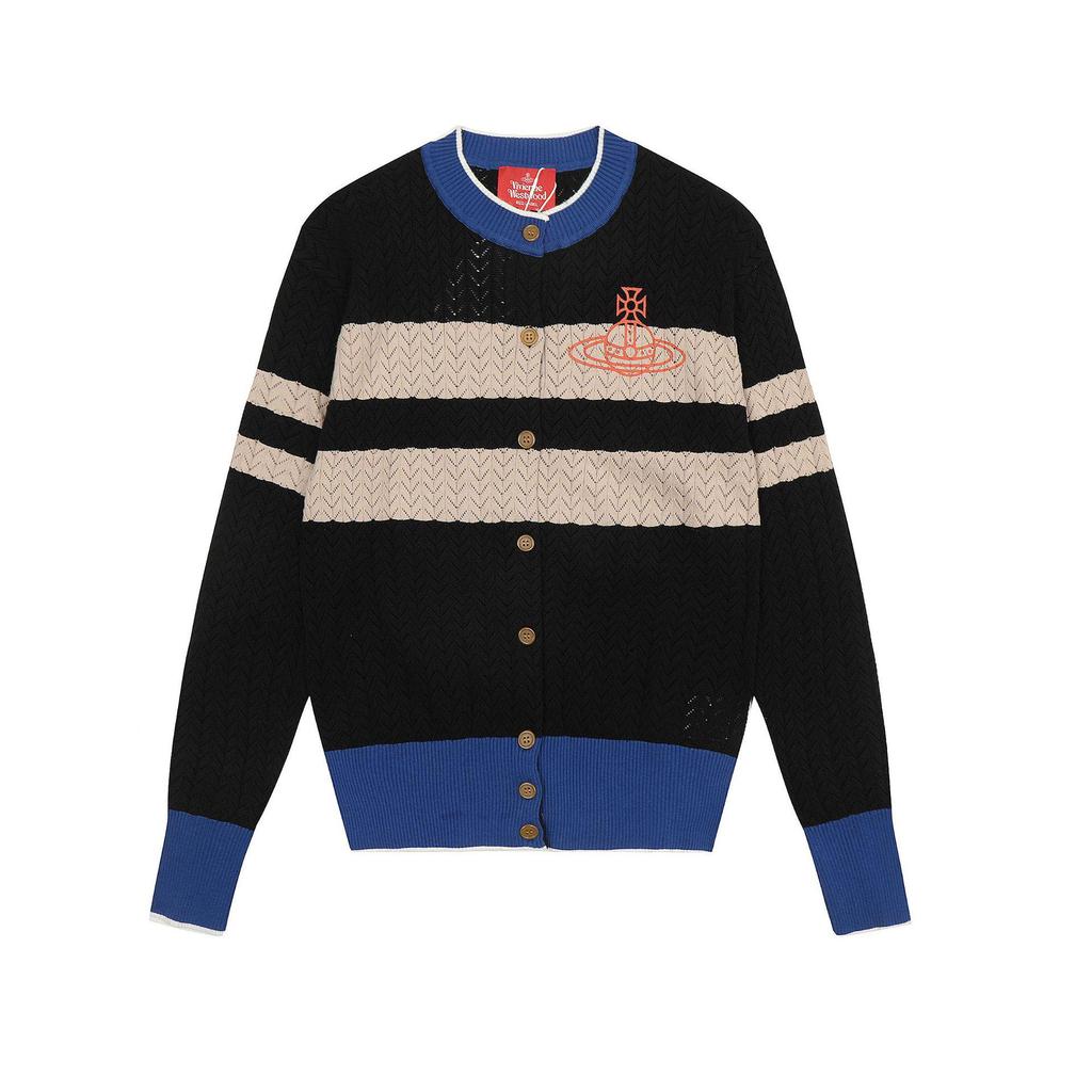 25SS Vivi Saturn Stickerei Schlanker Strickpullover mit Rüschenkragen - Koreanische Frühjahrs-/Herbstkollektion