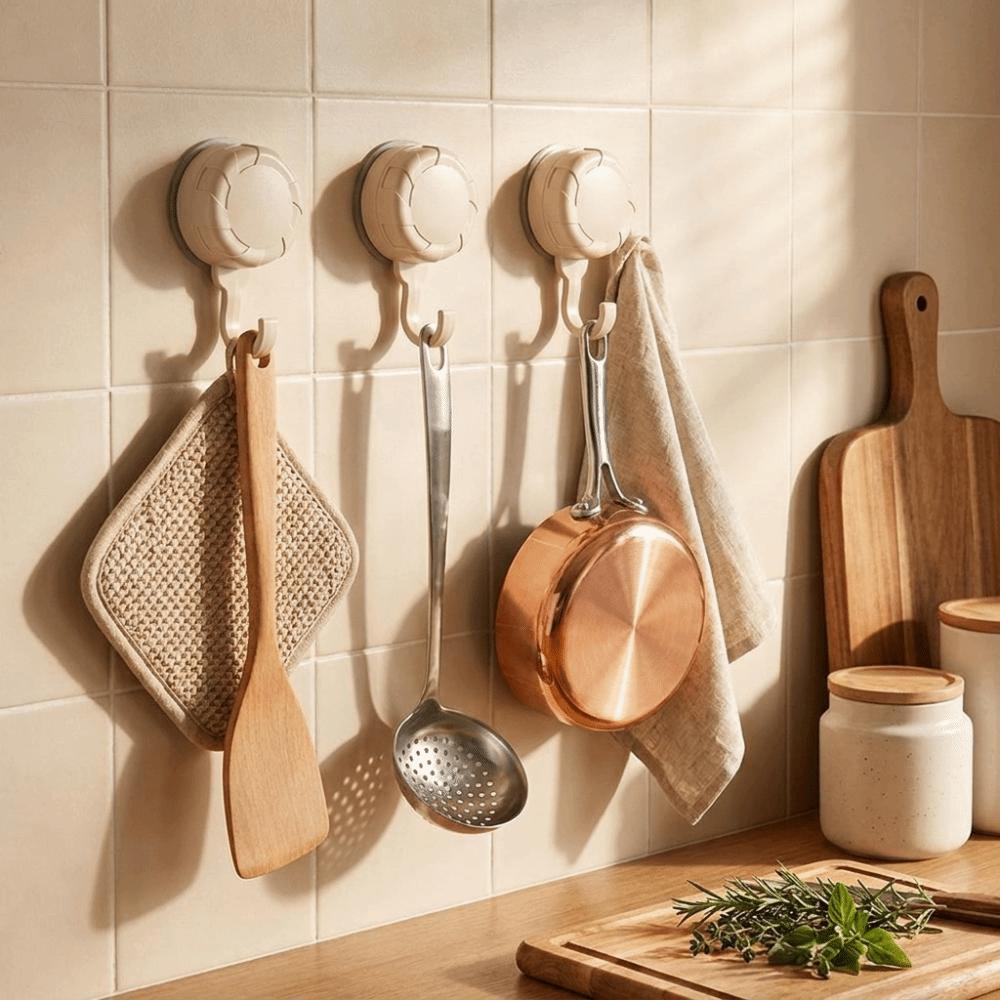 3Pcs Reusable Suction Cup Hooks Detachable Kitchen Storage Hook Nail-free Vacuum Hooks  Entryway