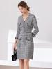2025 Fall/Winter Retro European & American Houndstooth V-Neck Mid-Length Knitted Dress