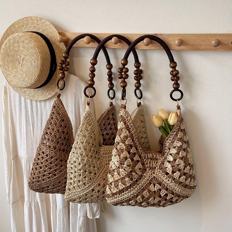 Vegan Handbag for Women Handmade Straw Woven Large Capacity Women's Shoulder Bag Perfect for Gatherings, Vacation, Tote Handbag