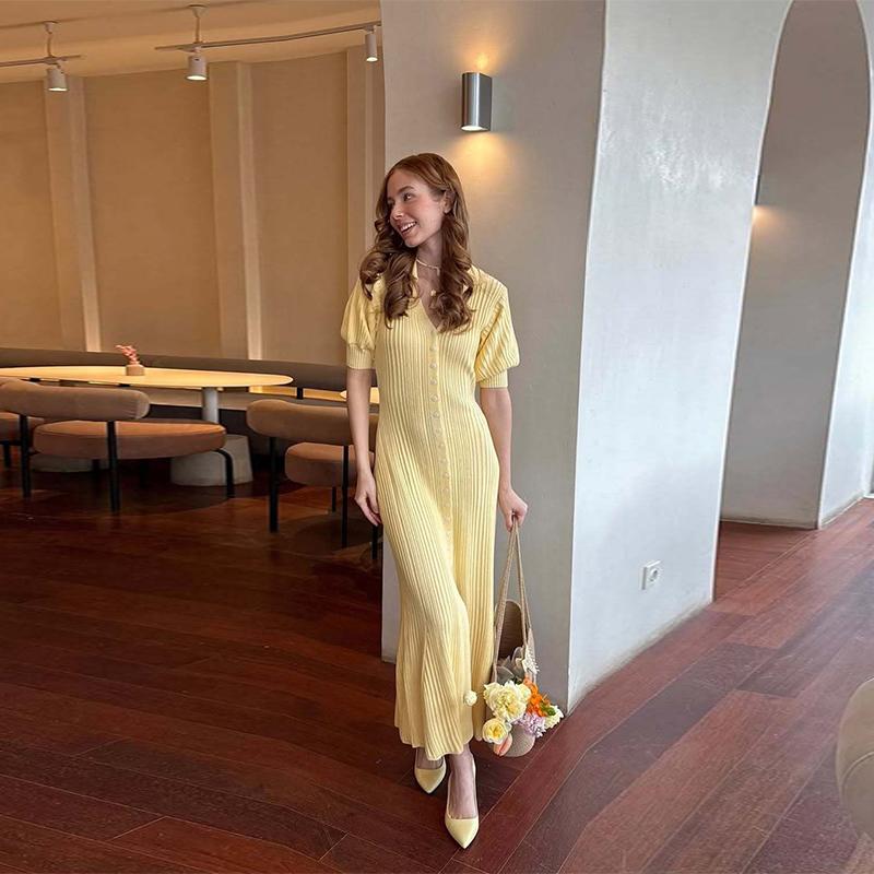 Slit Long Cardigan Knit Dress Women Fashion Short Sleeve Patchwork High Waist Maxi Dress Street Casual Y2K Dress 2025 summer autumn