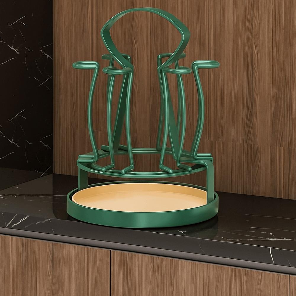 360° Rotation Cup Drain Rack 6 Hooks Large Capacity Glass Holder with Water Drain Tray Space-saving Cup Drying Rack Home Kitchen