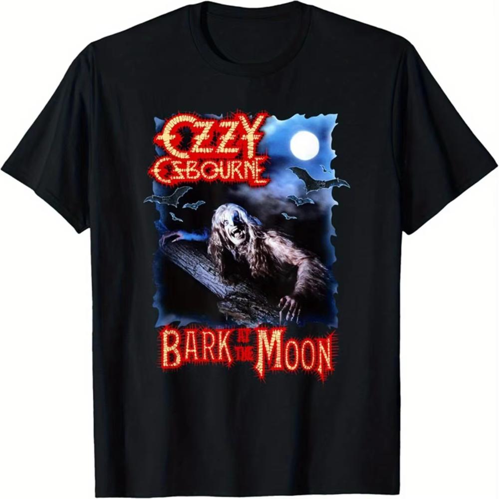 

Ozzy Osbourne 40-летний юбилей тур Bark At The Moon Мужская женская футболка Черная графическая футболка с красным синим мультяшным рисунком летучей мыши 4XL
