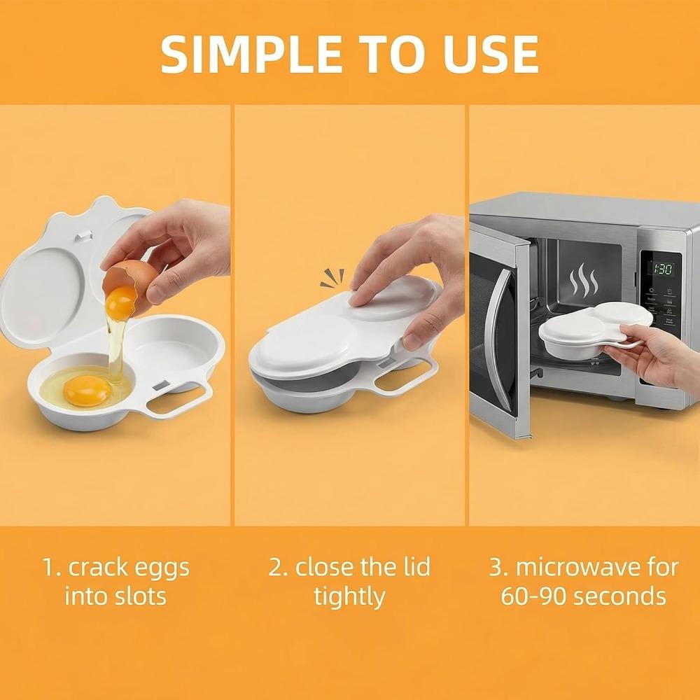 1pc Microwave Cooking Egg Steamer Round Plastic Egg Steamer Reusable Convenient Kitchen Cooking Mold 2-cavity Design 2