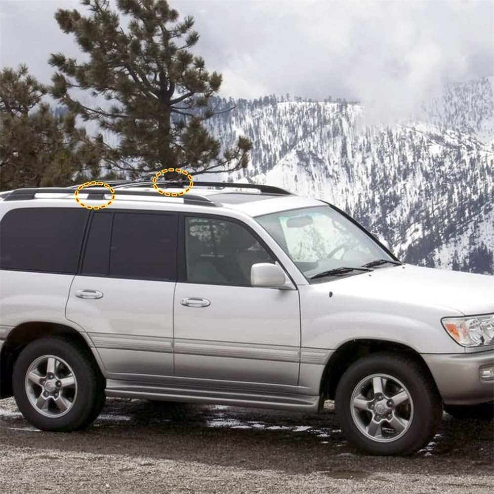 Für Toyota Land Cruiser LC100 FJ100 1998 1999 2000 2001 2002 Schwarze Außen Dachgepäckträger Schienen Gepäck Center Schutz Abdeckung Autozubehör 2 Stück