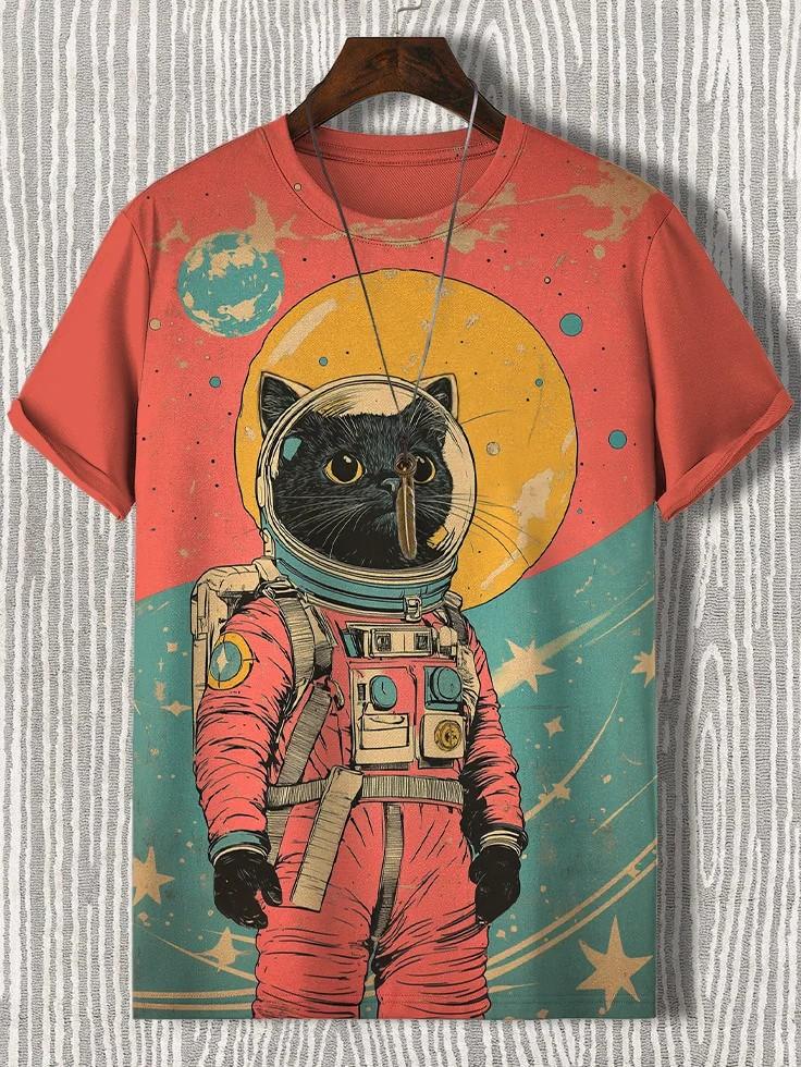 Мужская футболка с принтом животных и забавных кошек, футболки с коротким рукавом, топы с 3D-принтом, рубашки с круглым вырезом, летняя повседневная мужская одежда S