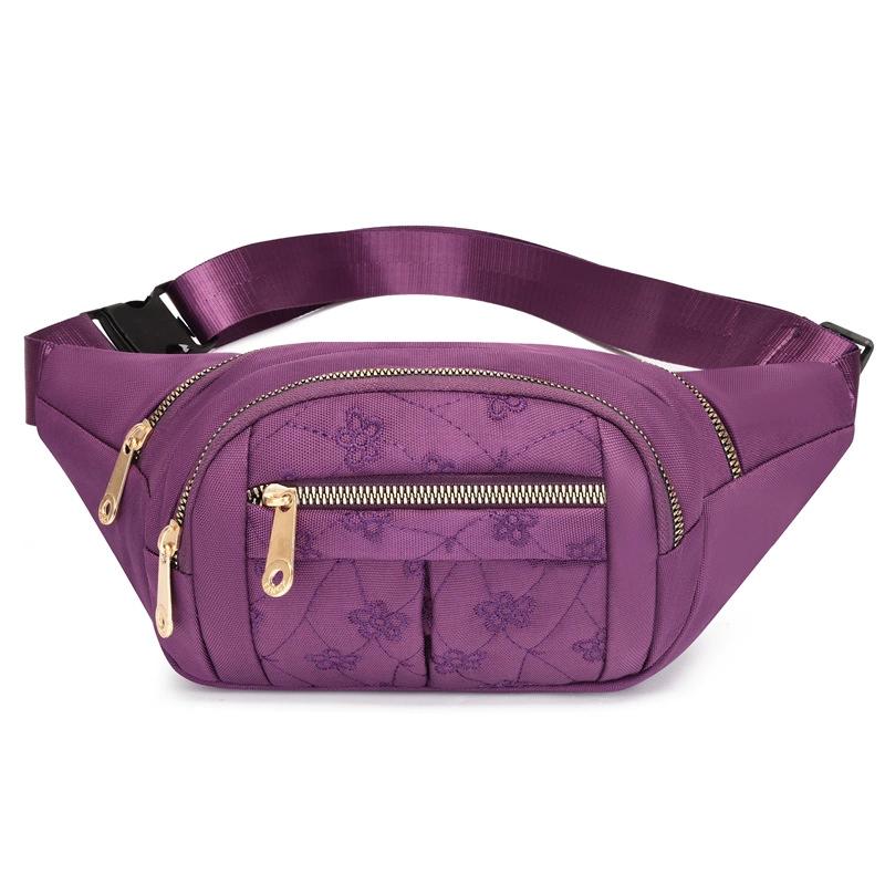 Women's Embroidery Solid Color Nylon Messenger Bag, One Shoulder Outdoor Simple Running Bag, Sports Multi-functional Fanny Pack Wholesale