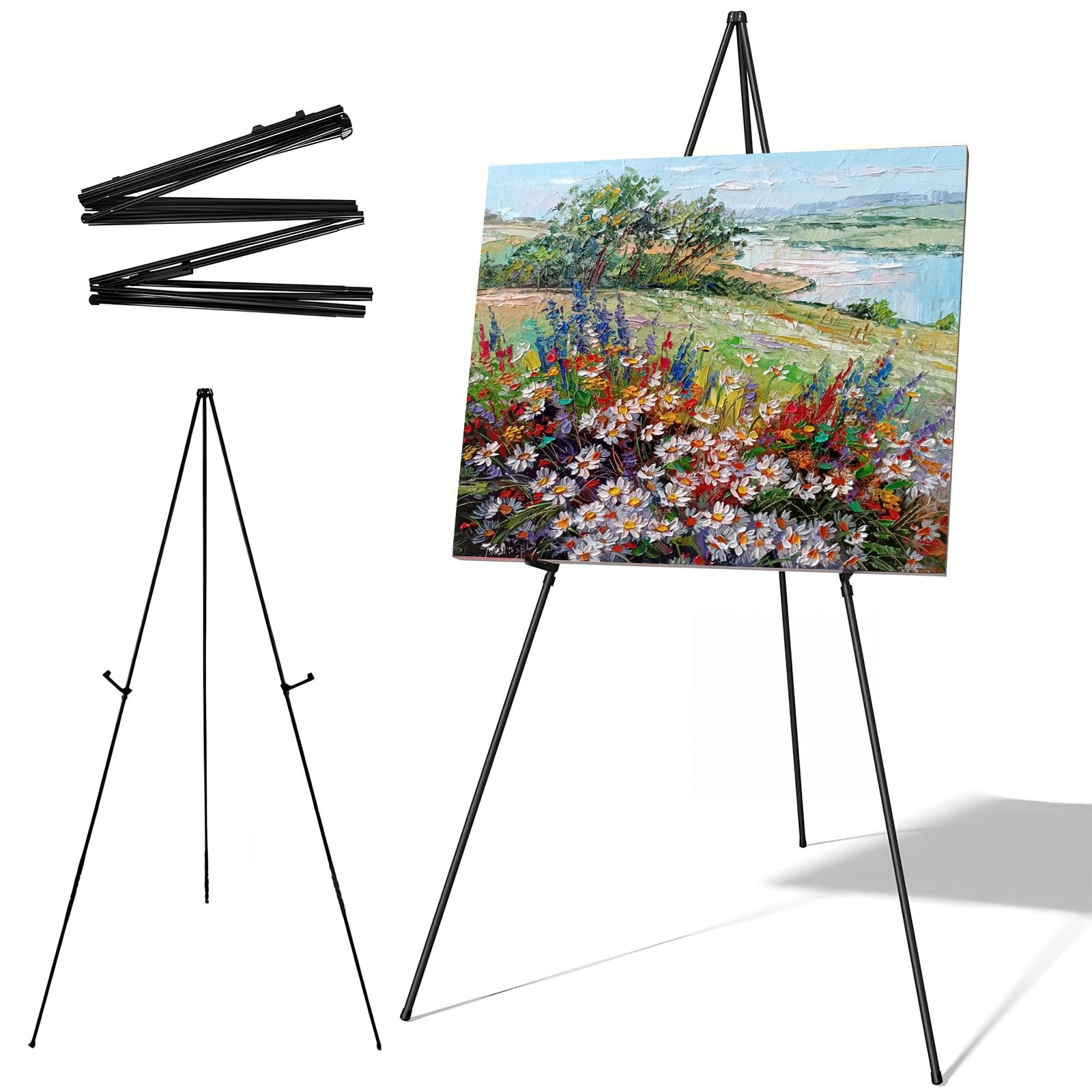 

Folding Easel Stand, Metal Easel, Black, 160cm, for Weddings and Events, with Storage Bag, Large, Foldable Easel with Tripod, Lightweight, Highly Stab