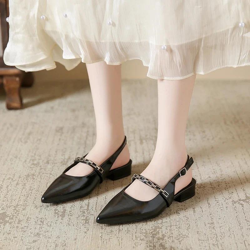 Fashion Summer Hot Selling Women's Shoes 2024 High Quality Pointed Toe Shallow Mouth Solid Color Metal Decoration Women's Toe Sandals